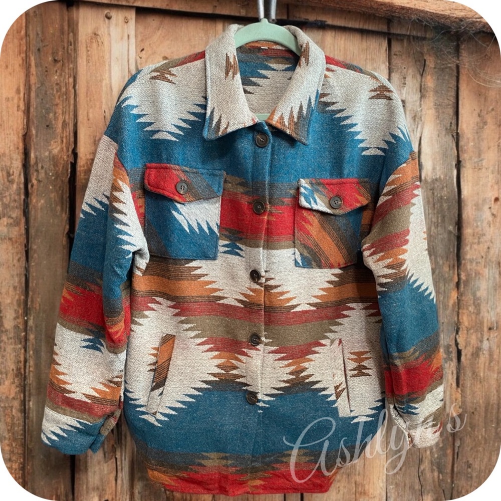 Tribal Aztec Print Jacket: Women's Relaxed Fit with Pockets-Outerwear